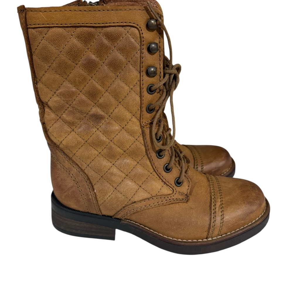 Steve Madden Cognac Tan Saffrin Quilted Leather Combat Boots - Picture 5 of 6